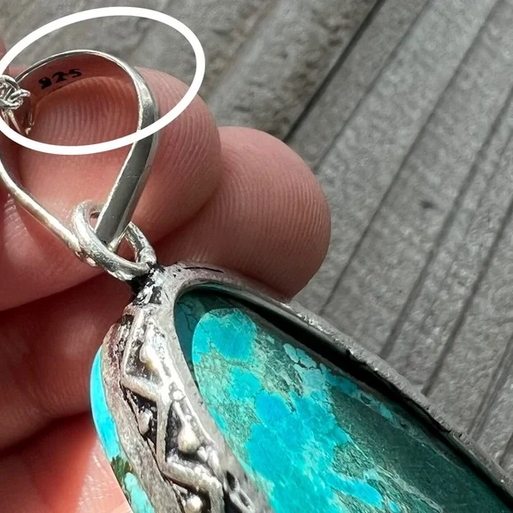 TURQUOISE Pendant Necklace Sterling Silver 925 Oval New - Picture 6 of 8